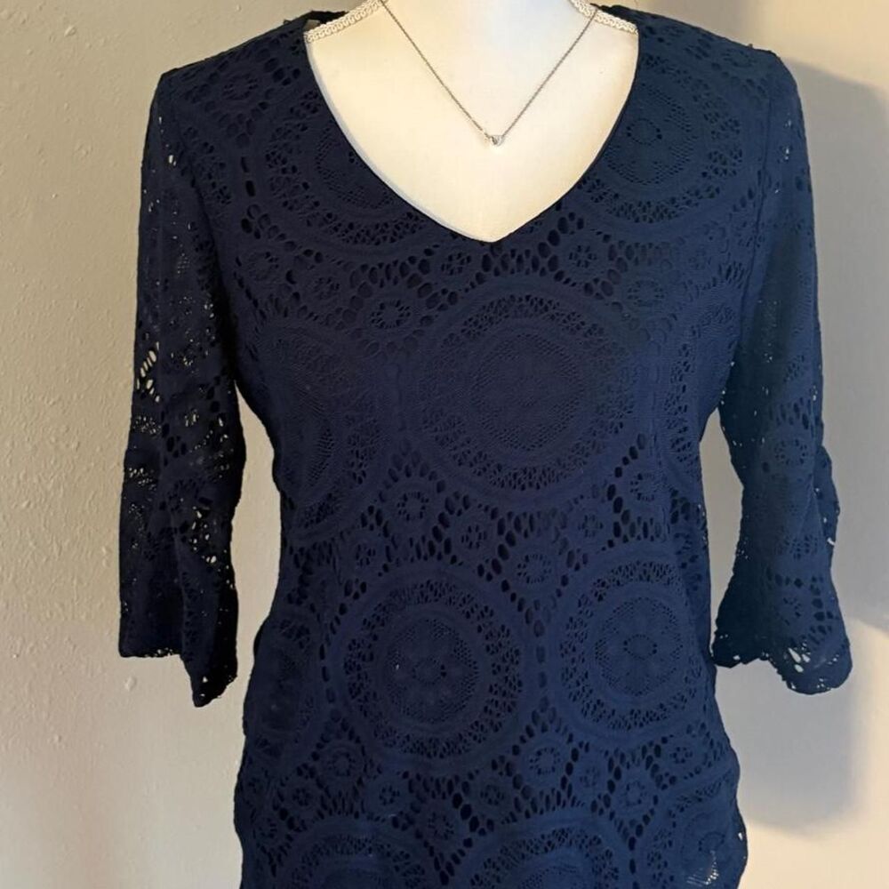 Tacera Navy blue lace blouse